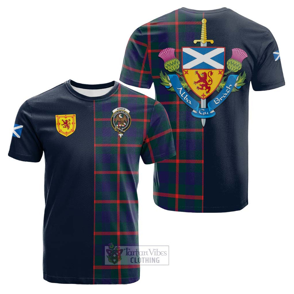 Tartan Vibes Clothing Agnew Modern Tartan Cotton T-shirt with Scottish Lion Royal Arm Half Style