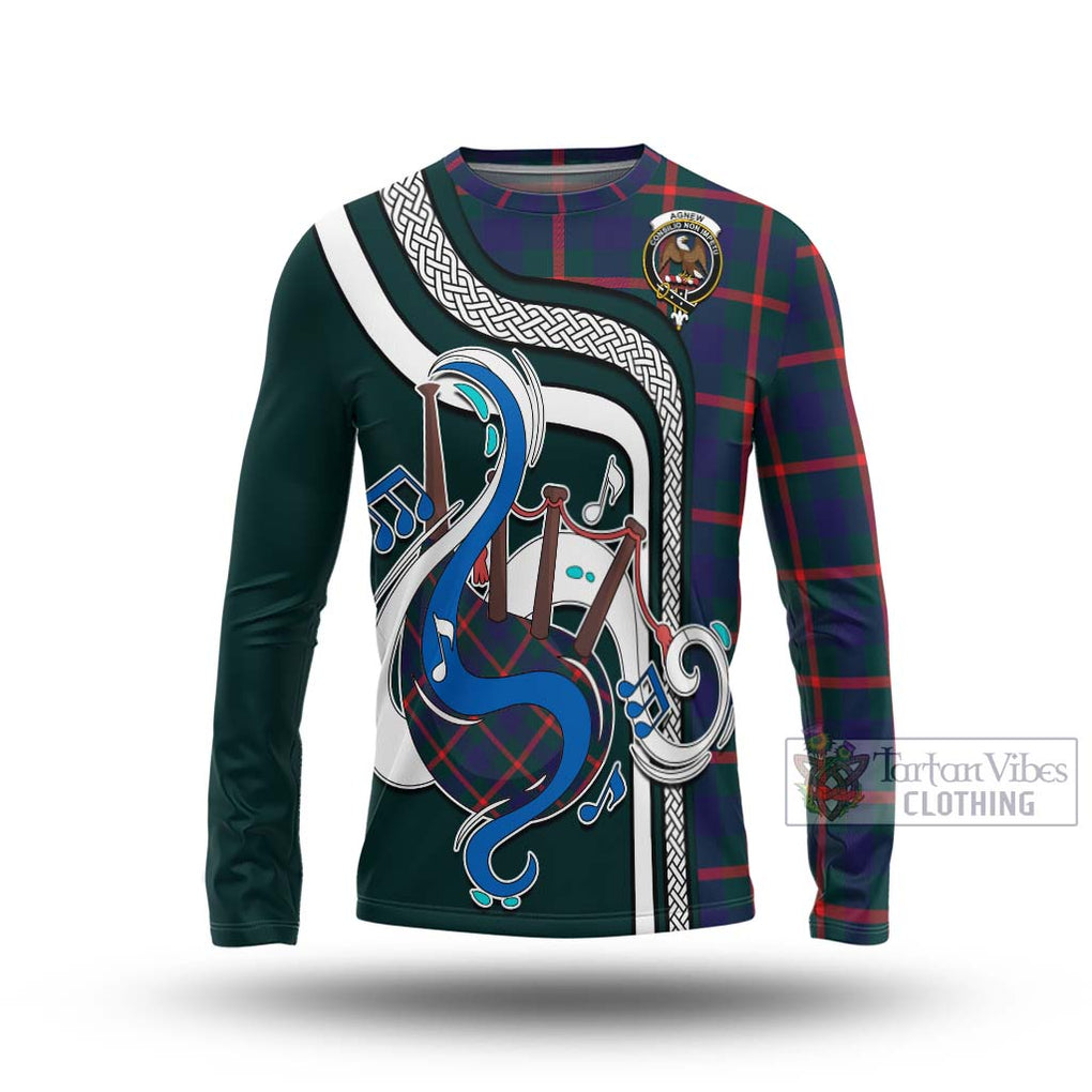 Tartan Vibes Clothing Agnew Modern Tartan Long Sleeve T-Shirt with Epic Bagpipe Style