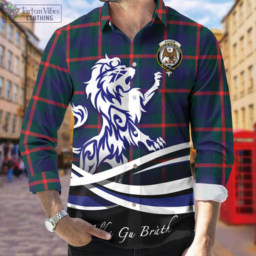 Agnew Modern Tartan Long Sleeve Button Up Shirt with Alba Gu Brath Regal Lion Emblem