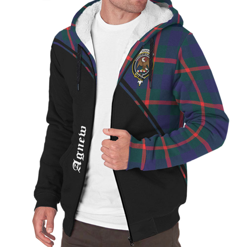 Agnew Modern Tartan Sherpa Hoodie with Family Crest Curve Style Unisex - Tartanvibesclothing