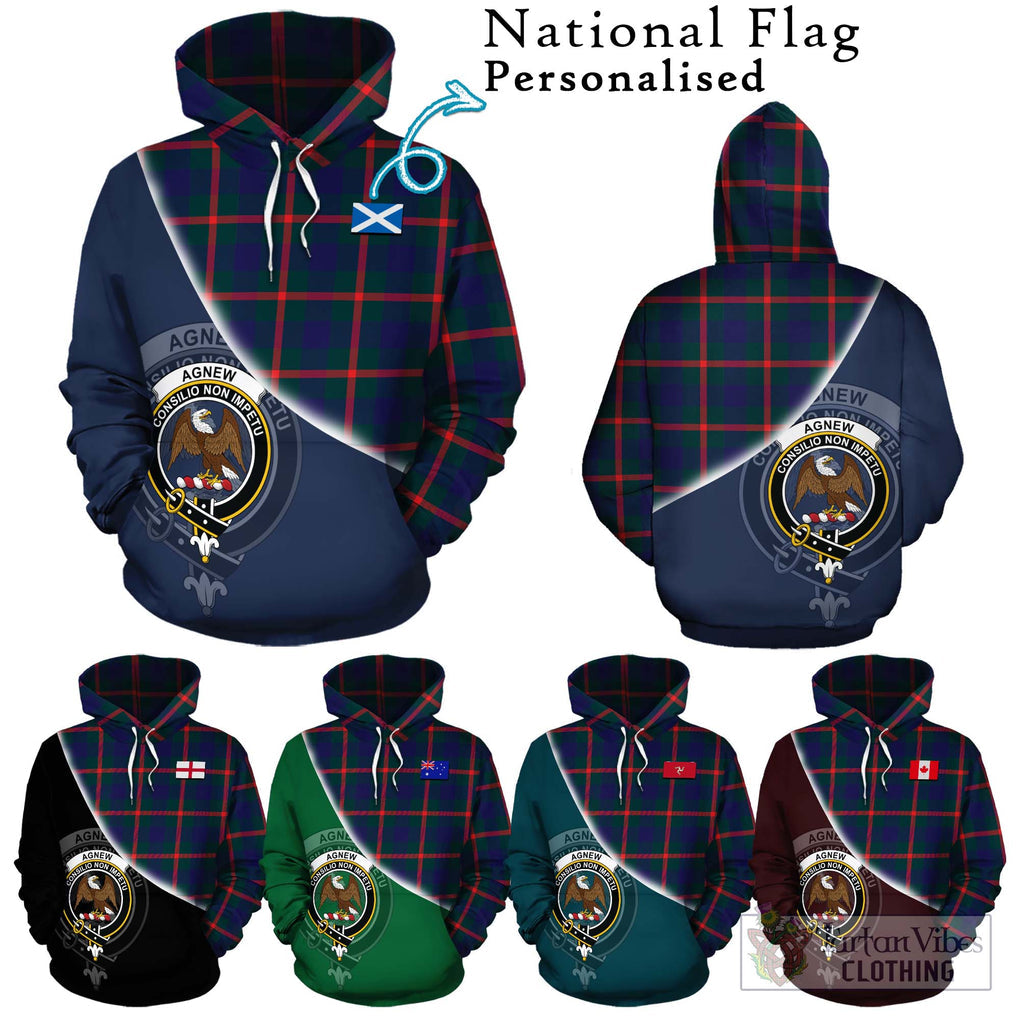 Agnew Tartan Hoodie with Personalised National Flag and Family Crest Half Style Zip Hoodie - Tartanvibesclothing Shop