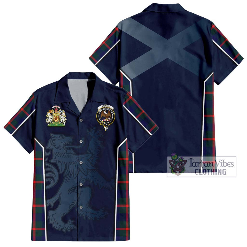 Agnew Tartan Short Sleeve Button Shirt with Family Crest and Lion Rampant Vibes Sport Style Kid - Tartan Vibes Clothing