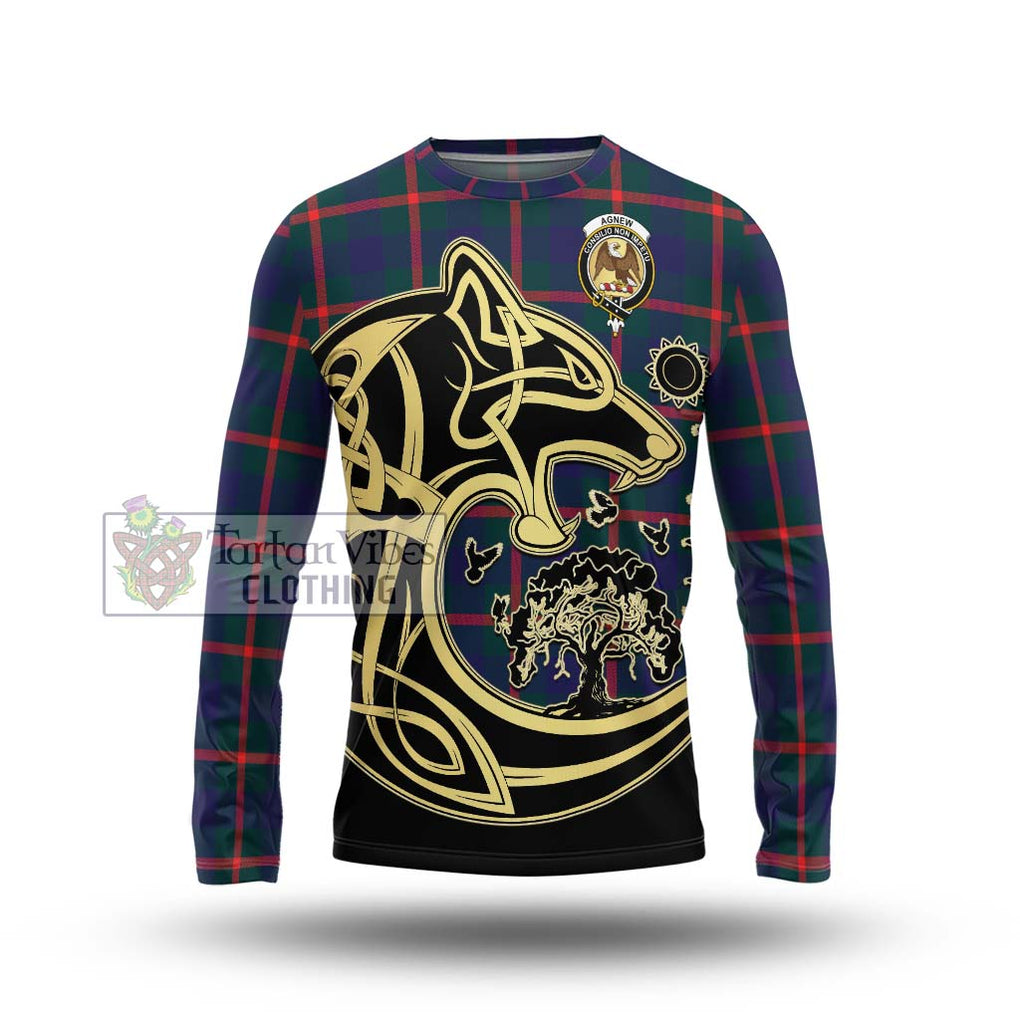 Agnew Tartan Long Sleeve T-Shirt with Family Crest Celtic Wolf Style Unisex - Tartan Vibes Clothing