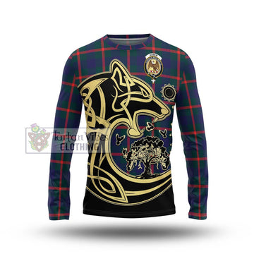 Agnew Tartan Long Sleeve T-Shirt with Family Crest Celtic Wolf Style