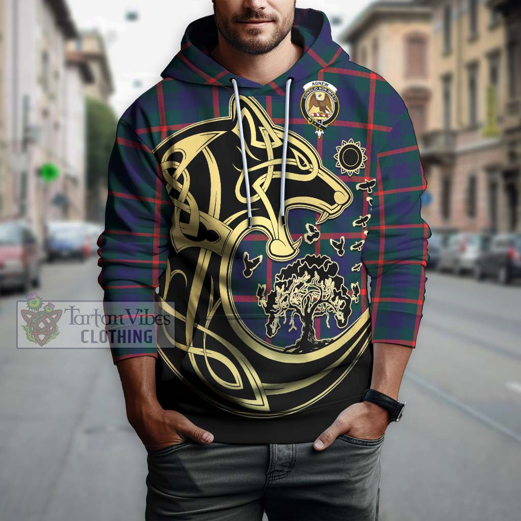 Agnew Tartan Hoodie with Family Crest Celtic Wolf Style Zip Hoodie - Tartan Vibes Clothing