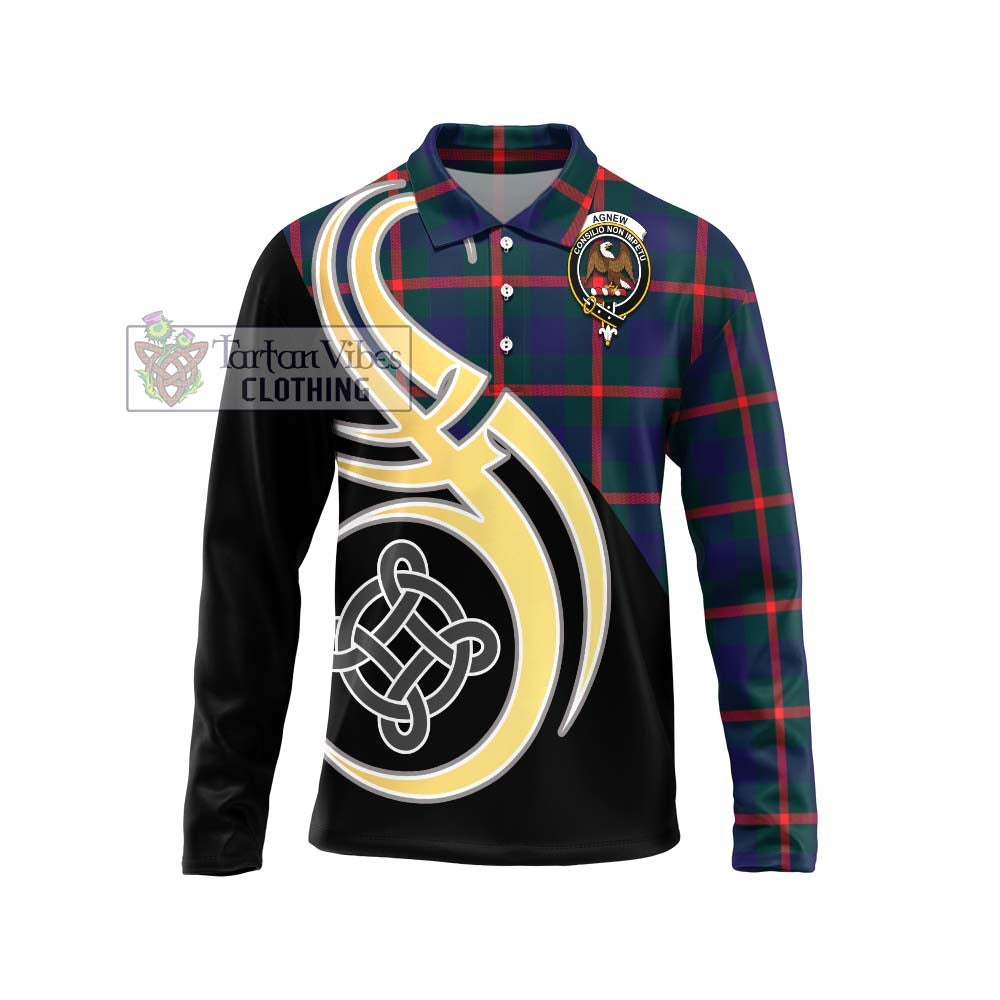 Agnew Tartan Long Sleeve Polo Shirt with Family Crest and Celtic Symbol Style Unisex - Tartan Vibes Clothing