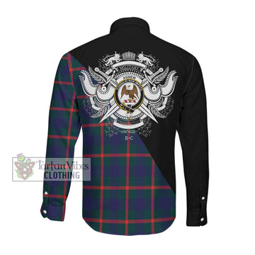 Agnew Tartan Long Sleeve Button Shirt with Family Crest and Military Logo Style