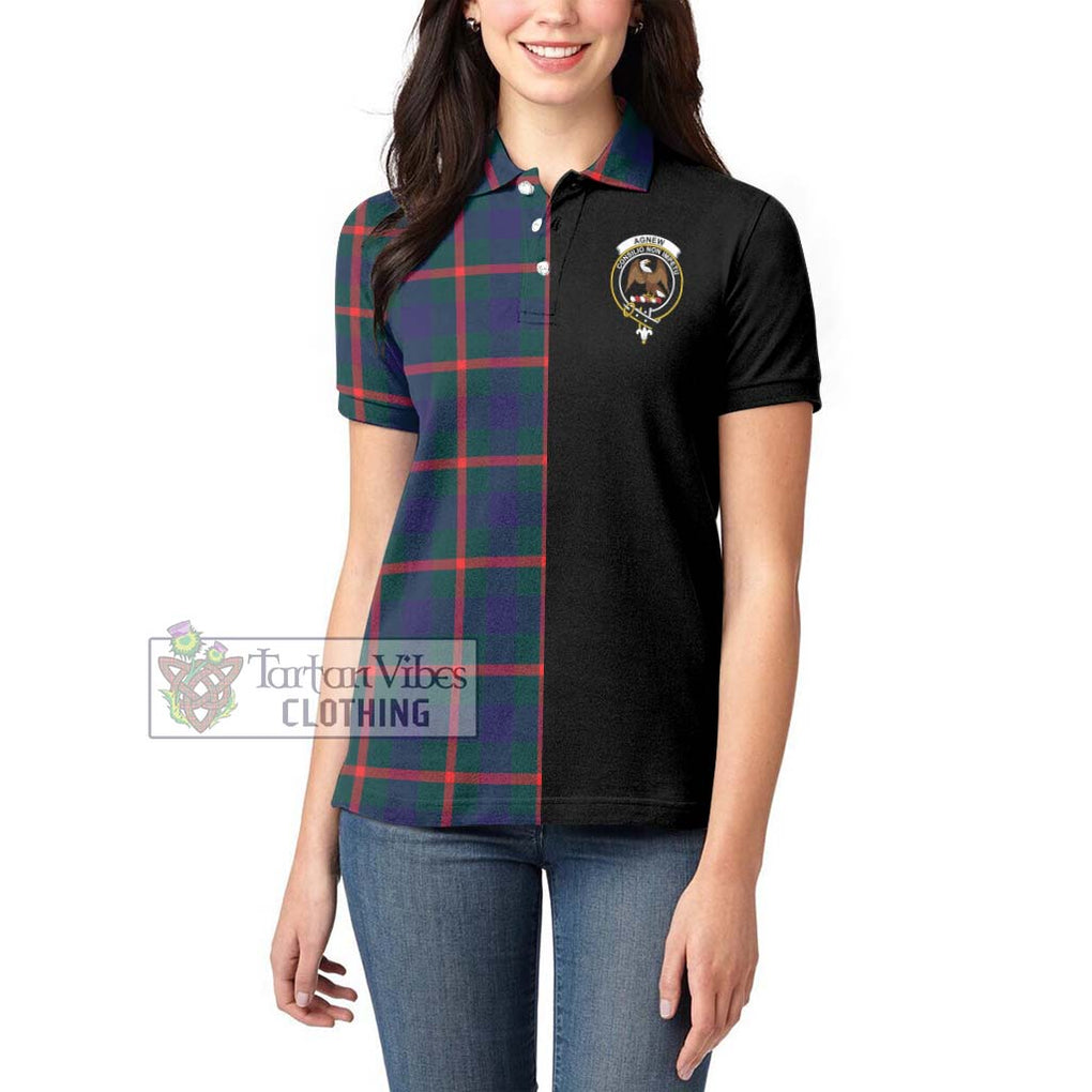 Agnew Tartan Women's Polo Shirt with Family Crest and Half Of Me Style - Tartanvibesclothing Shop