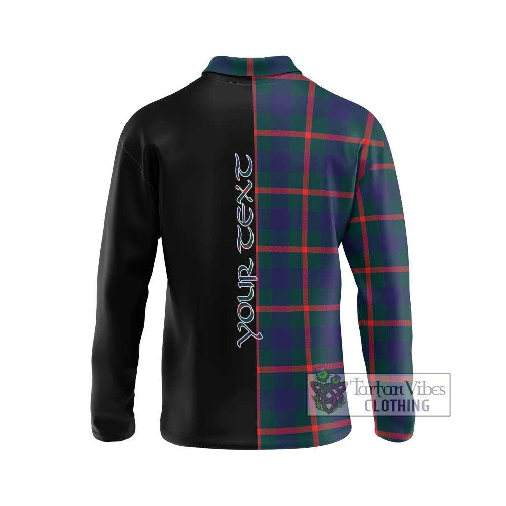 Agnew Tartan Long Sleeve Polo Shirt with Family Crest and Half Of Me Style - Tartanvibesclothing Shop