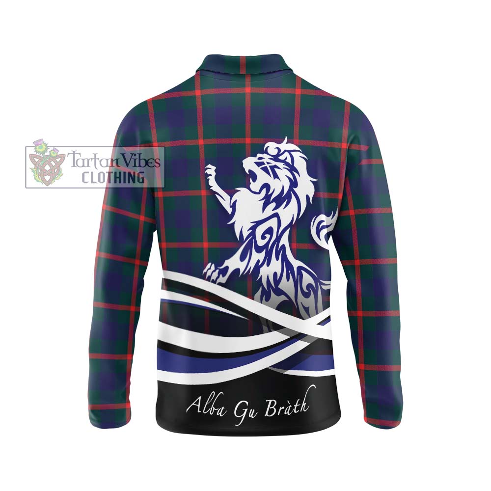 Agnew Tartan Long Sleeve Polo Shirt with Alba Gu Brath Regal Lion Emblem - Tartanvibesclothing Shop