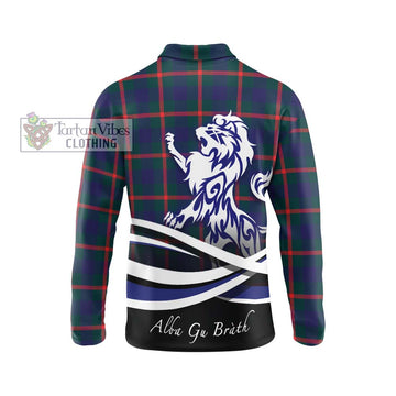 Agnew Tartan Long Sleeve Polo Shirt with Alba Gu Brath Regal Lion Emblem