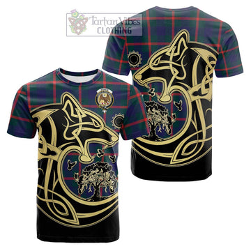 Agnew Tartan Cotton T-shirt with Family Crest Celtic Wolf Style