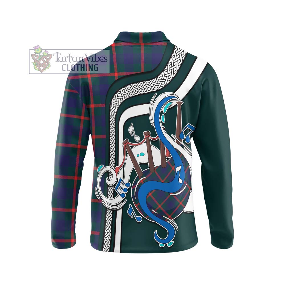 Tartan Vibes Clothing Agnew Modern Tartan Long Sleeve Polo Shirt with Epic Bagpipe Style