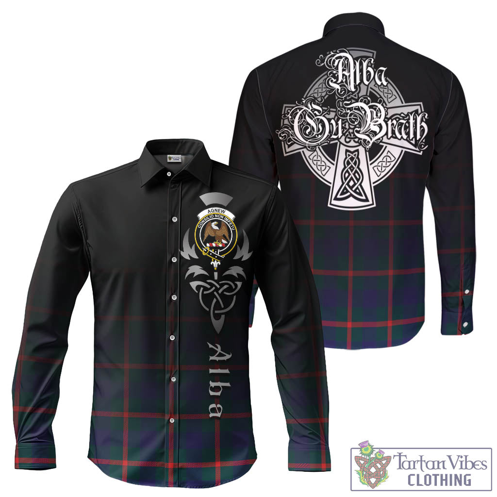 Tartan Vibes Clothing Agnew Modern Tartan Long Sleeve Button Up Featuring Alba Gu Brath Family Crest Celtic Inspired