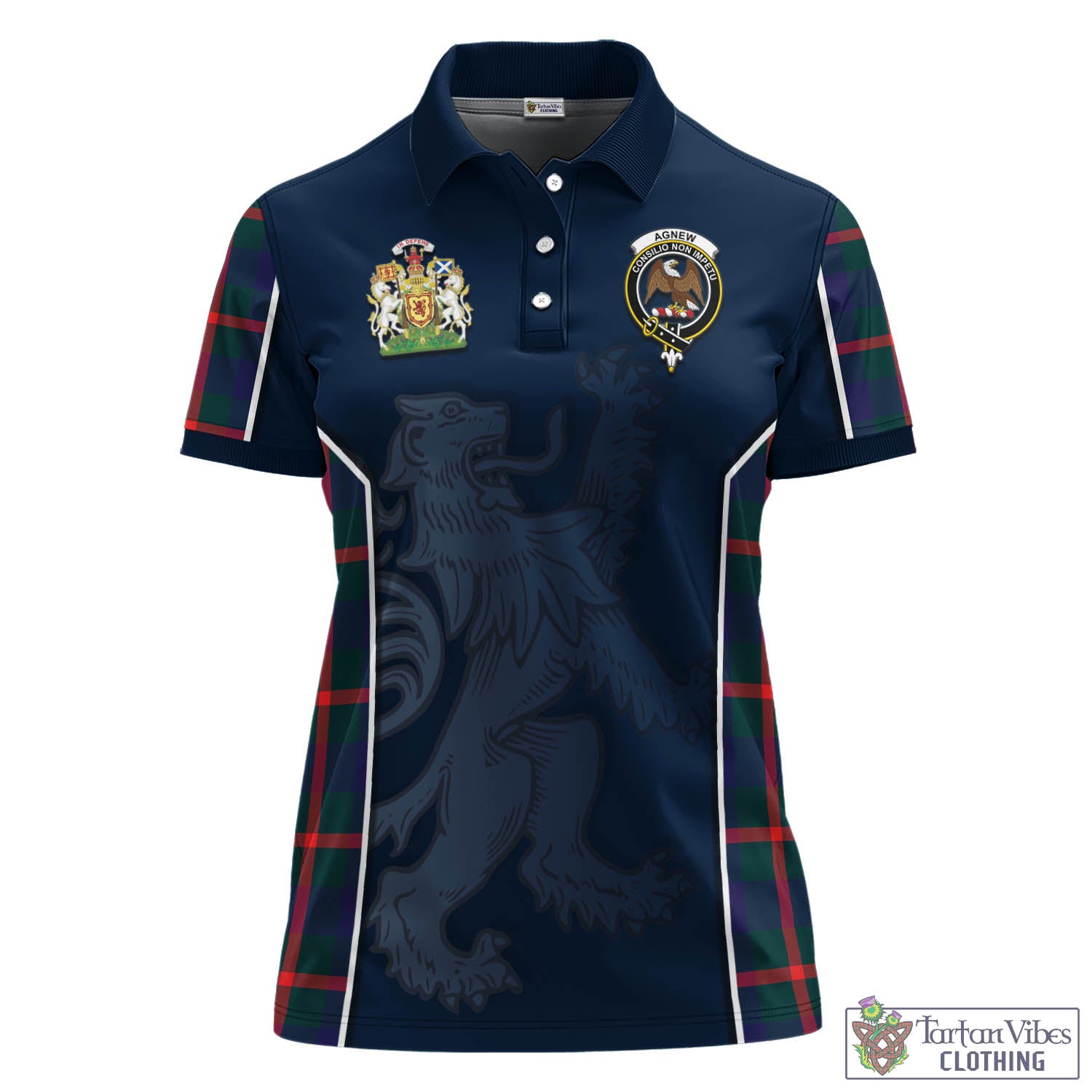 Tartan Vibes Clothing Agnew Modern Tartan Women's Polo Shirt with Family Crest and Lion Rampant Vibes Sport Style