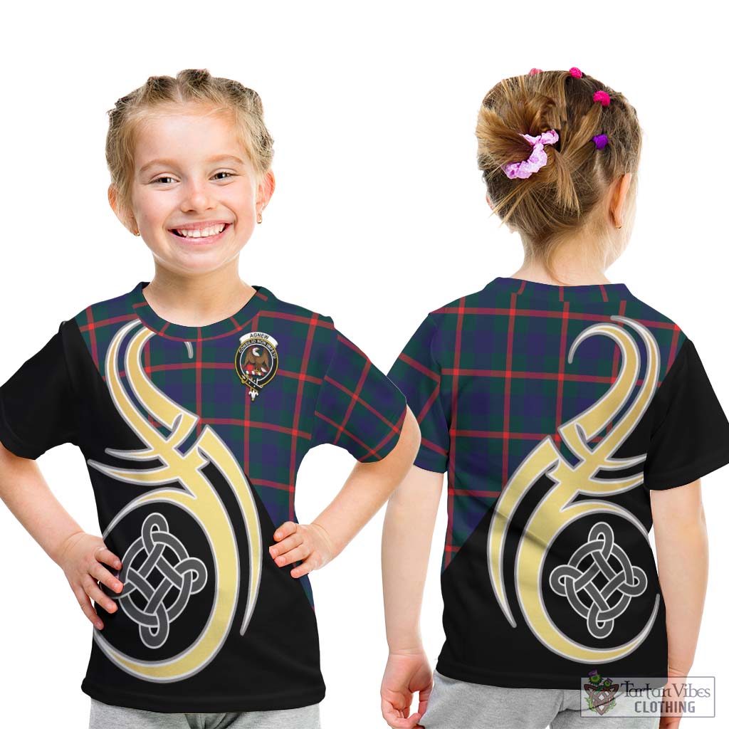 Agnew Tartan Kid T-Shirt with Family Crest and Celtic Symbol Style - Tartan Vibes Clothing