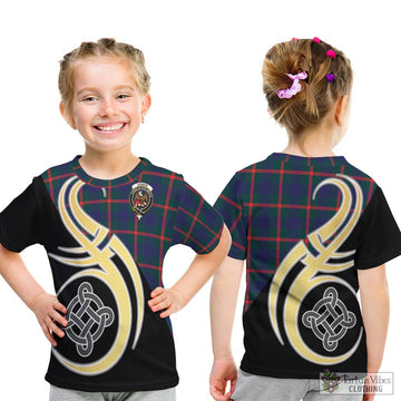 Agnew Tartan Kid T-Shirt with Family Crest and Celtic Symbol Style