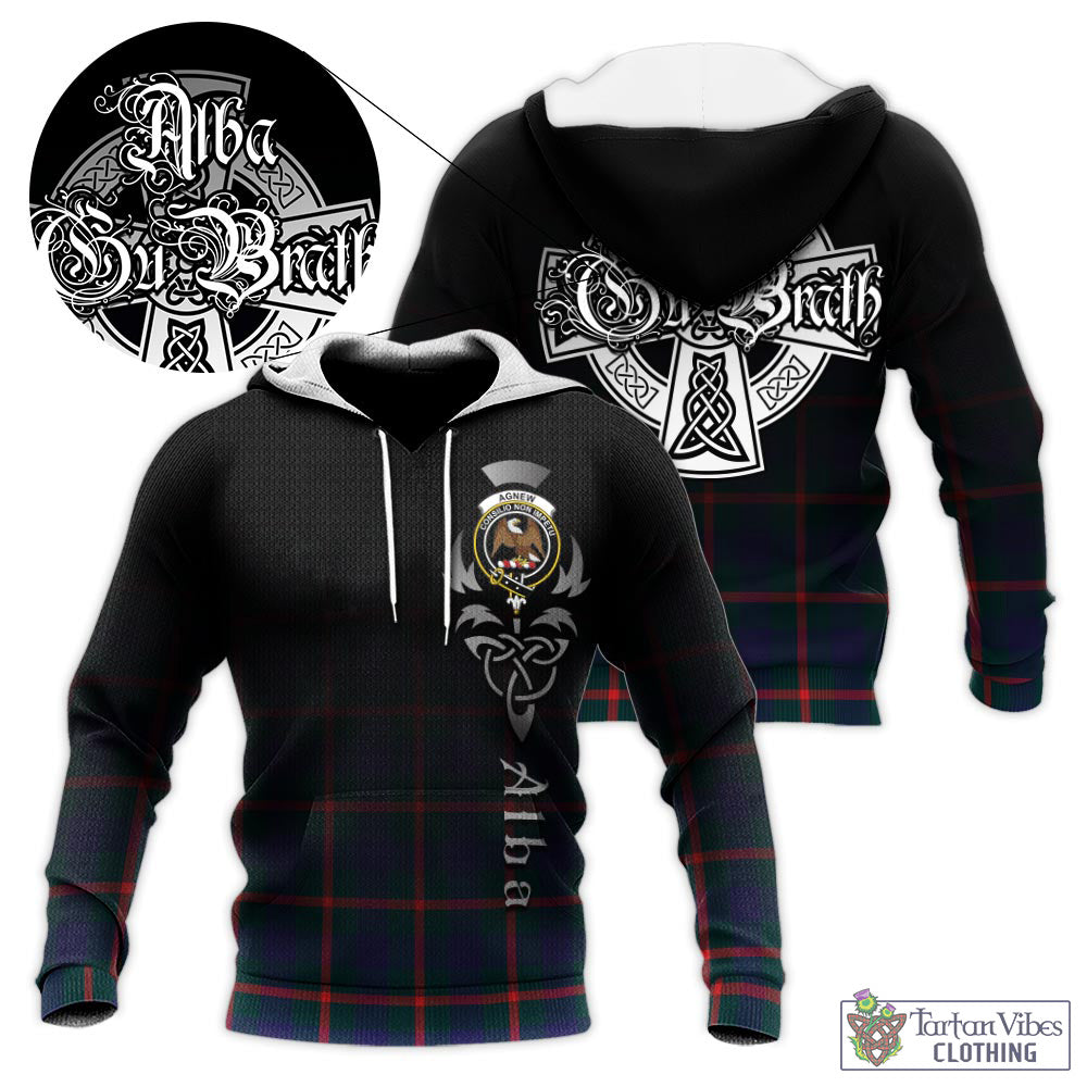 Tartan Vibes Clothing Agnew Modern Tartan Knitted Hoodie Featuring Alba Gu Brath Family Crest Celtic Inspired