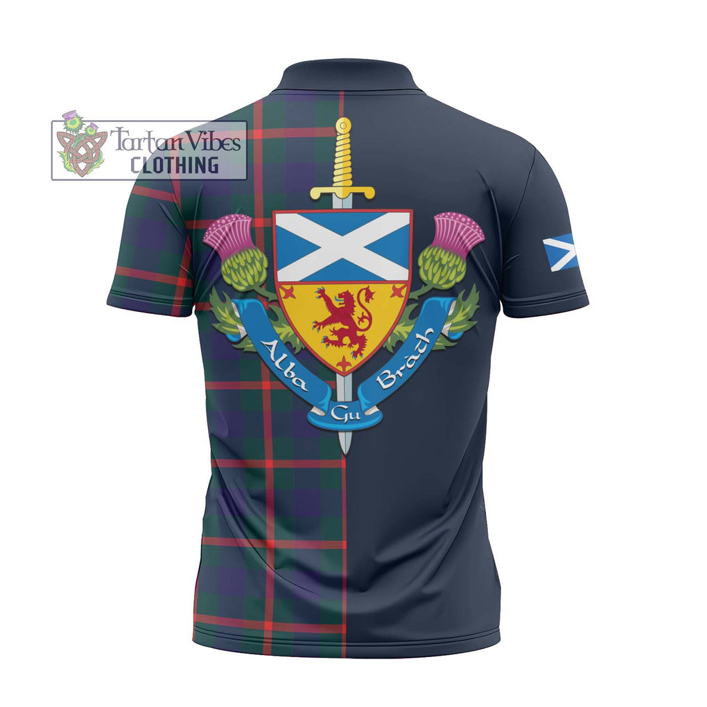 Tartan Vibes Clothing Agnew Modern Tartan Zipper Polo Shirt with Scottish Lion Royal Arm Half Style