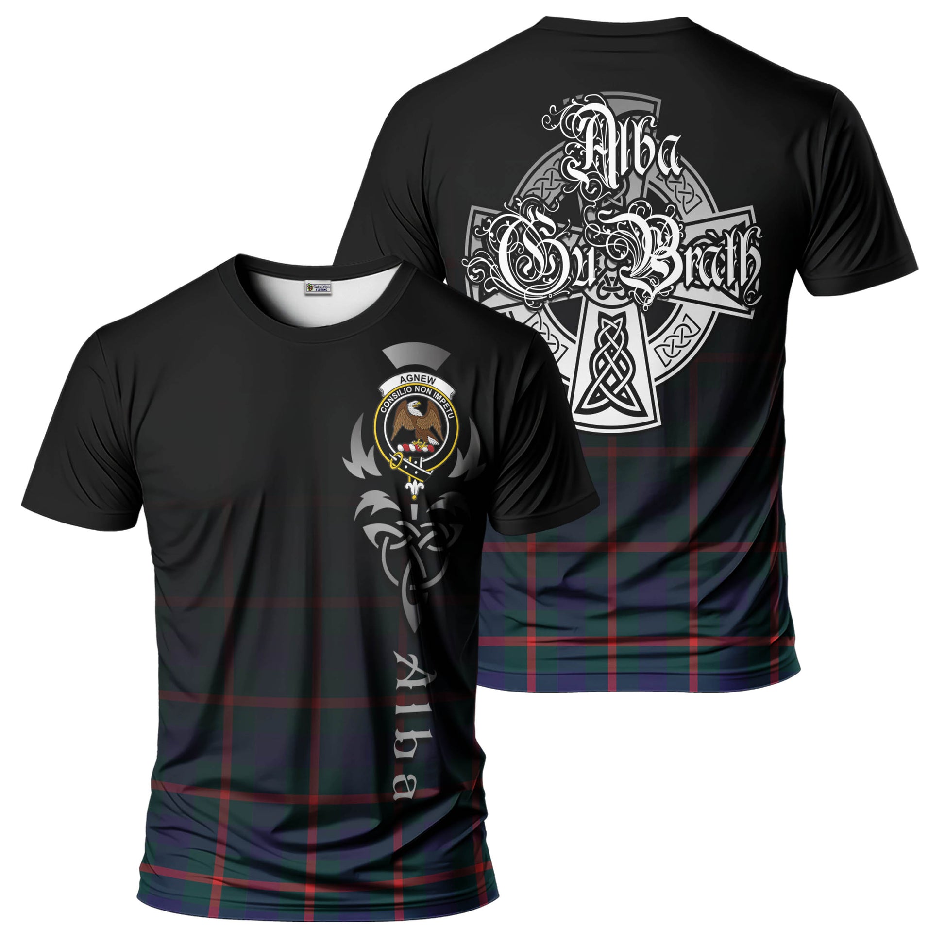 Tartan Vibes Clothing Agnew Modern Tartan T-Shirt Featuring Alba Gu Brath Family Crest Celtic Inspired