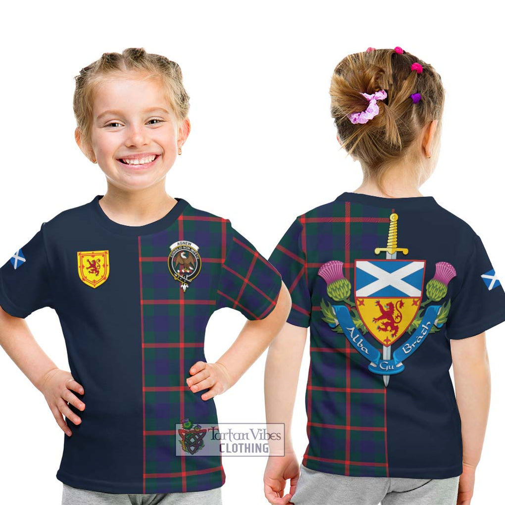 Tartan Vibes Clothing Agnew Modern Tartan Kid T-Shirt with Scottish Lion Royal Arm Half Style