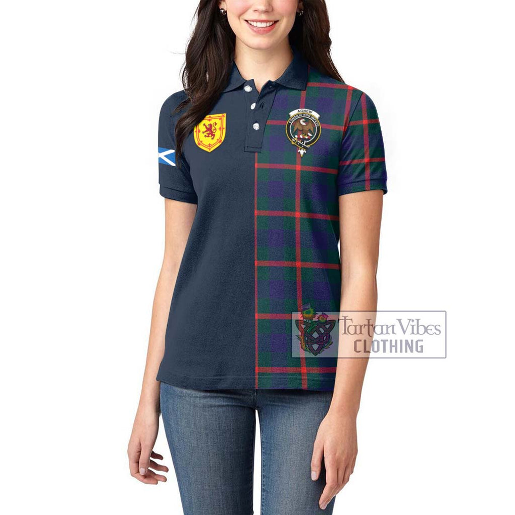 Tartan Vibes Clothing Agnew Modern Tartan Women's Polo Shirt with Scottish Lion Royal Arm Half Style