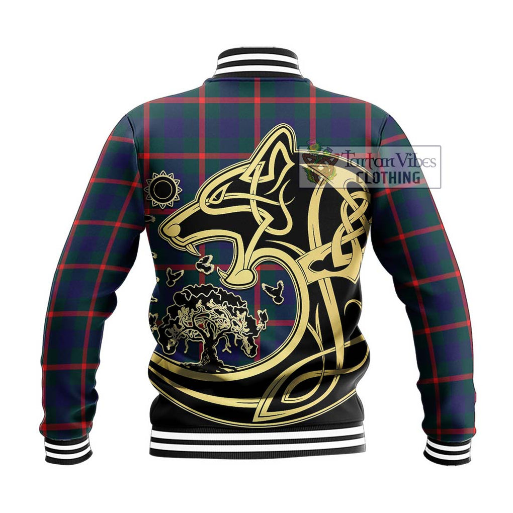 Agnew Tartan Baseball Jacket with Family Crest Celtic Wolf Style - Tartan Vibes Clothing