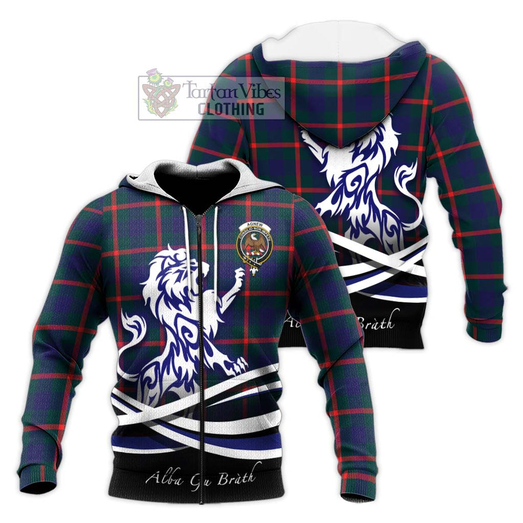 Agnew Tartan Knitted Hoodie with Alba Gu Brath Regal Lion Emblem Unisex Knitted Zip Hoodie - Tartanvibesclothing Shop