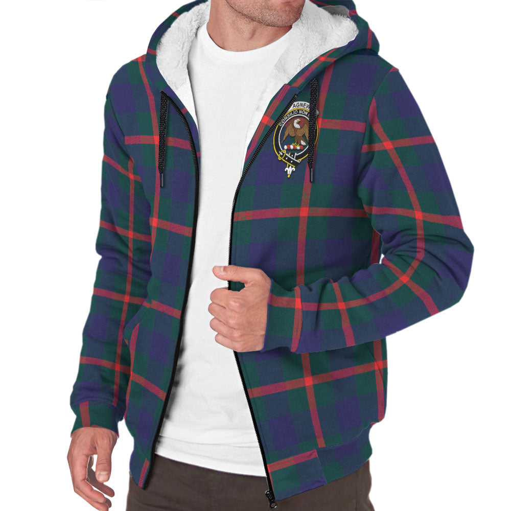 Agnew Modern Tartan Sherpa Hoodie with Family Crest - Tartanvibesclothing