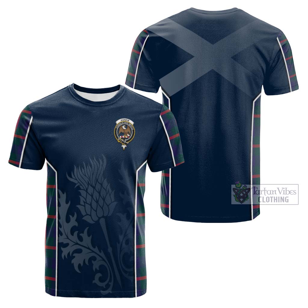 Tartan Vibes Clothing Agnew Modern Tartan Cotton T-shirt with Family Crest and Scottish Thistle Vibes Sport Style