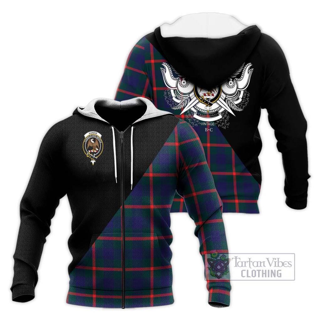 Agnew Tartan Knitted Hoodie with Family Crest and Military Logo Style Unisex Knitted Zip Hoodie - Tartanvibesclothing Shop