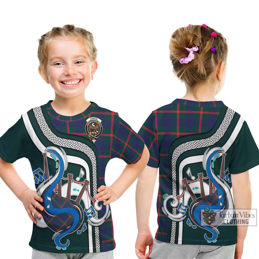 Tartan Vibes Clothing Agnew Modern Tartan Kid T-Shirt with Epic Bagpipe Style