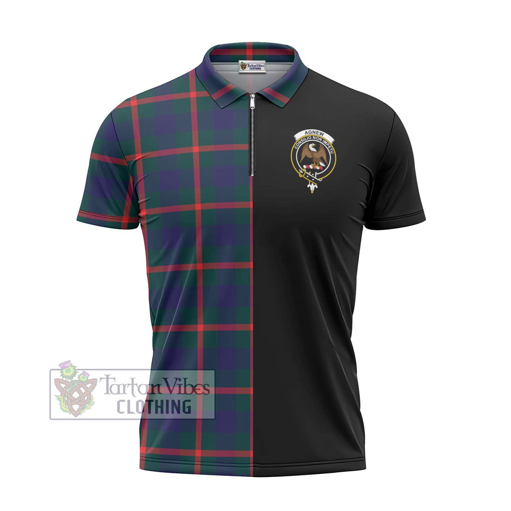 Agnew Tartan Zipper Polo Shirt with Family Crest and Half Of Me Style - Tartanvibesclothing Shop