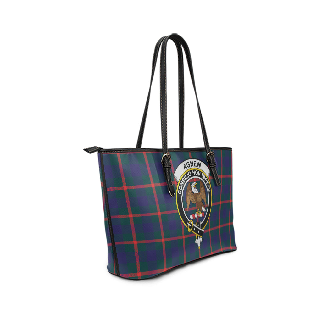 Agnew Modern Tartan Leather Tote Bag with Family Crest - Tartanvibesclothing