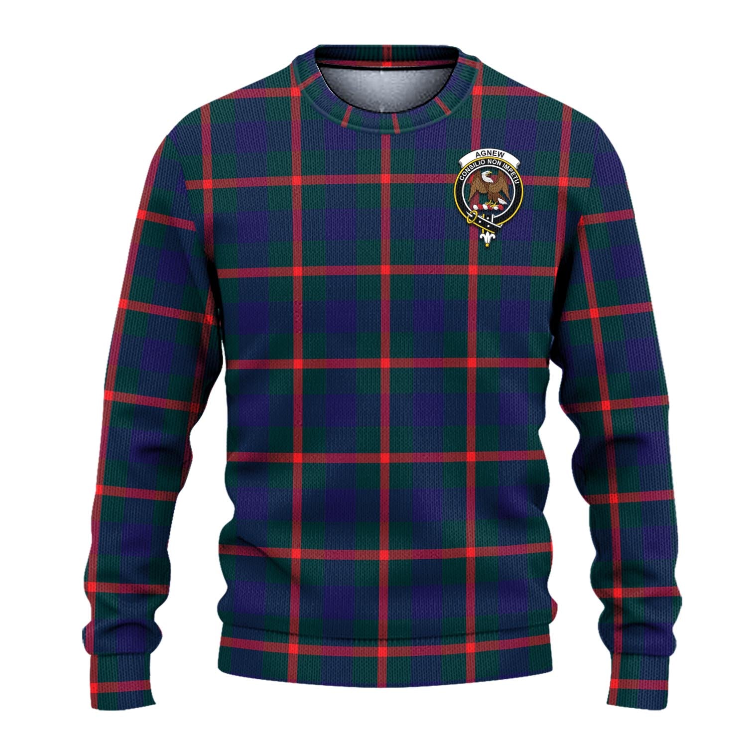 Agnew Modern Tartan Knitted Sweater with Family Crest - Tartanvibesclothing