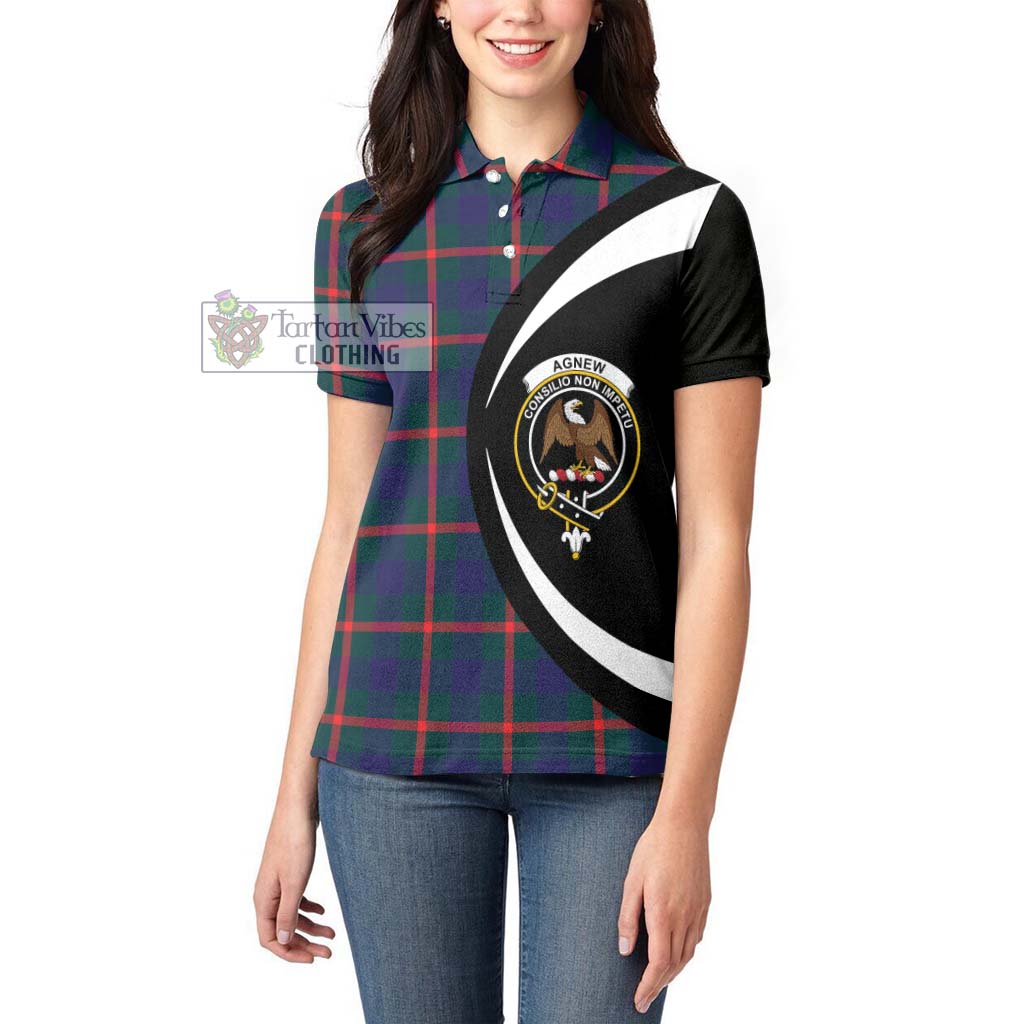 Tartan Vibes Clothing Agnew Modern Tartan Women's Polo Shirt with Family Crest Circle Style