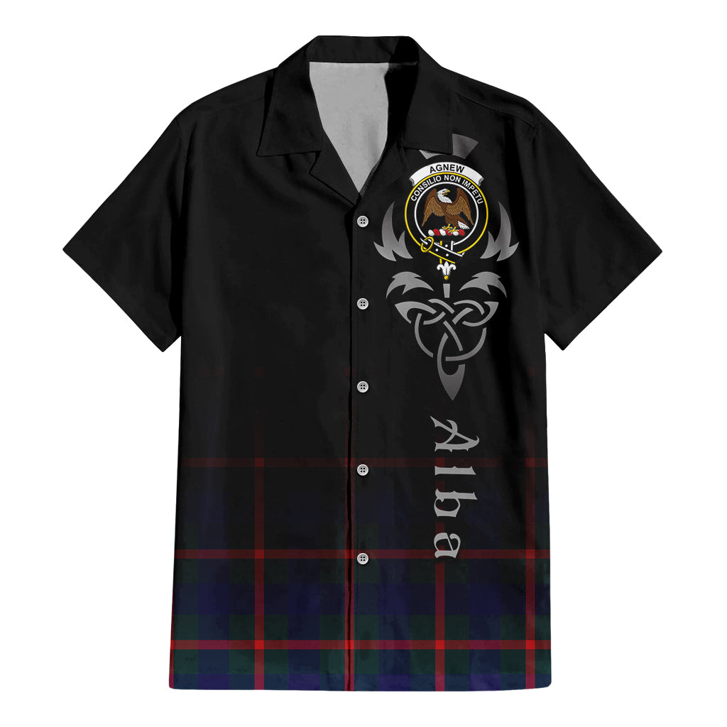 Tartan Vibes Clothing Agnew Modern Tartan Short Sleeve Button Up Featuring Alba Gu Brath Family Crest Celtic Inspired