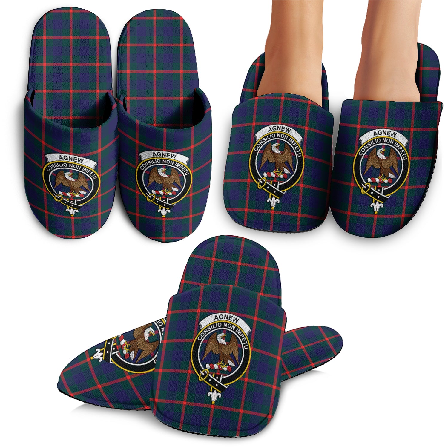 Agnew Modern Tartan Home Slippers with Family Crest - Tartanvibesclothing