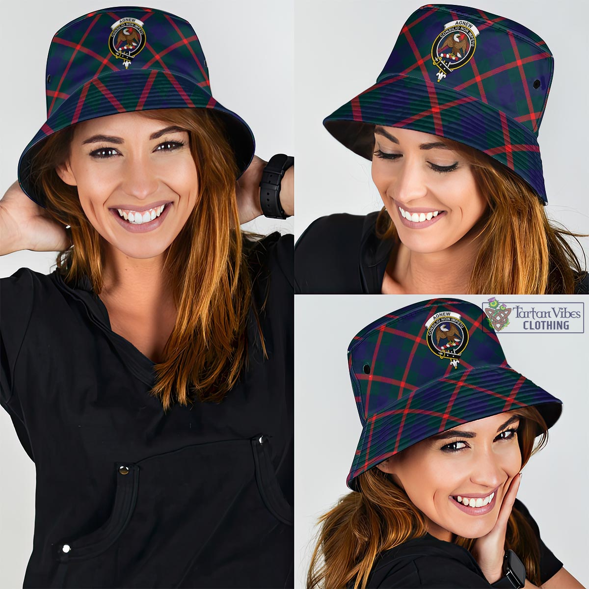 Tartan Vibes Clothing Agnew Modern Tartan Bucket Hat with Family Crest