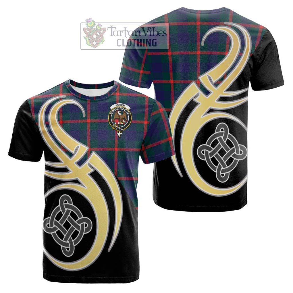 Tartan Vibes Clothing Agnew Modern Tartan Cotton T-shirt with Family Crest and Celtic Symbol Style