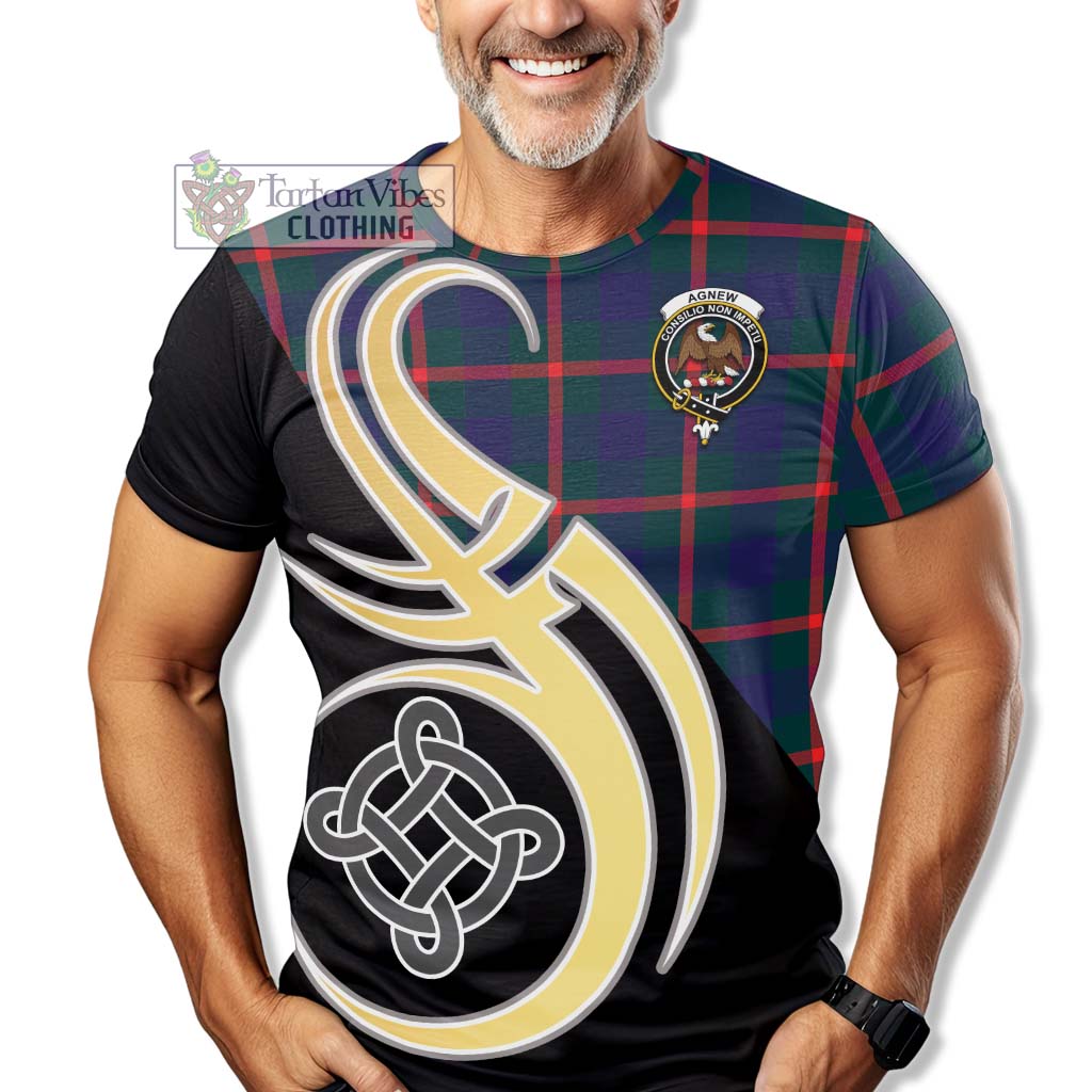 Tartan Vibes Clothing Agnew Modern Tartan T-Shirt with Family Crest and Celtic Symbol Style