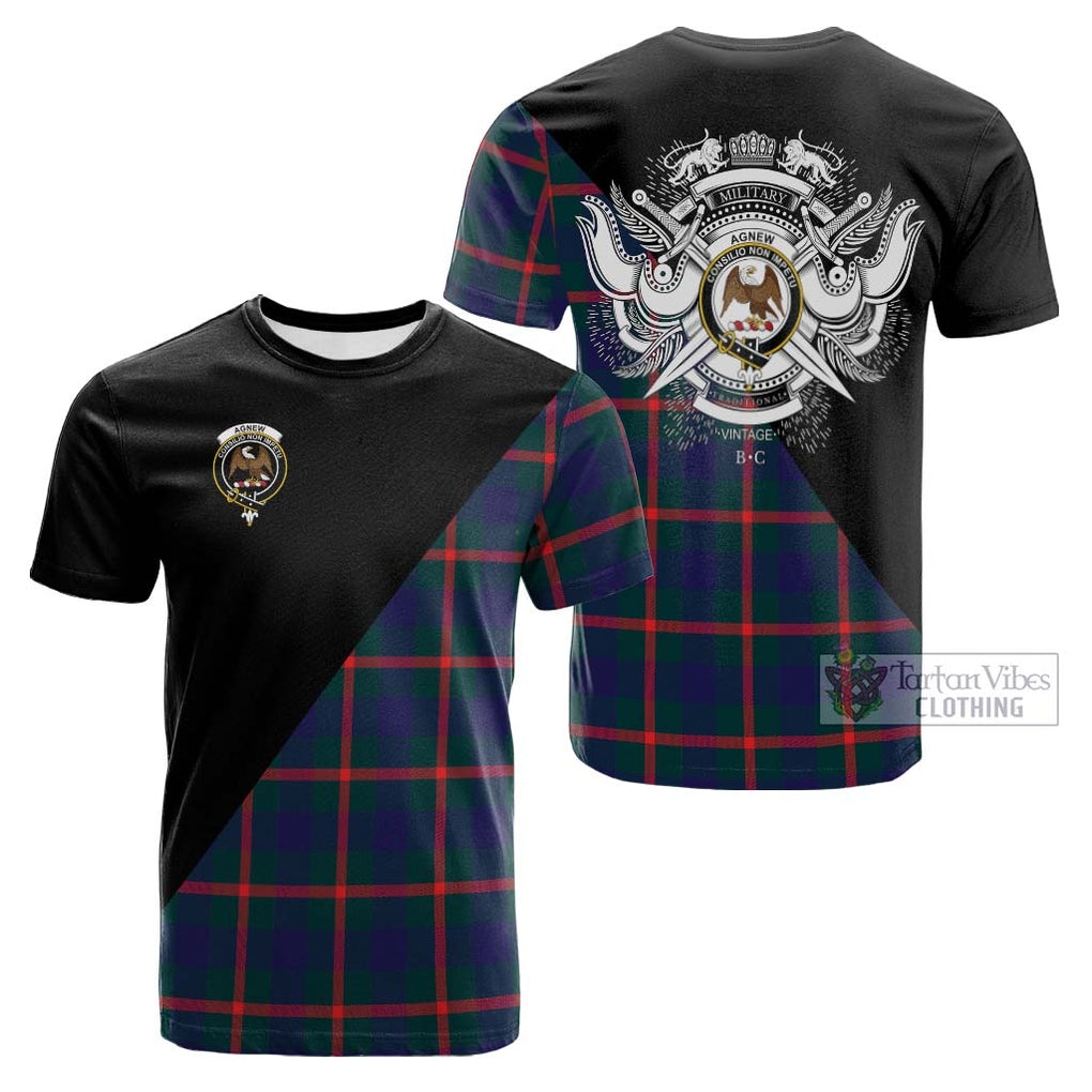 Tartan Vibes Clothing Agnew Modern Tartan Cotton T-shirt with Family Crest and Military Logo Style