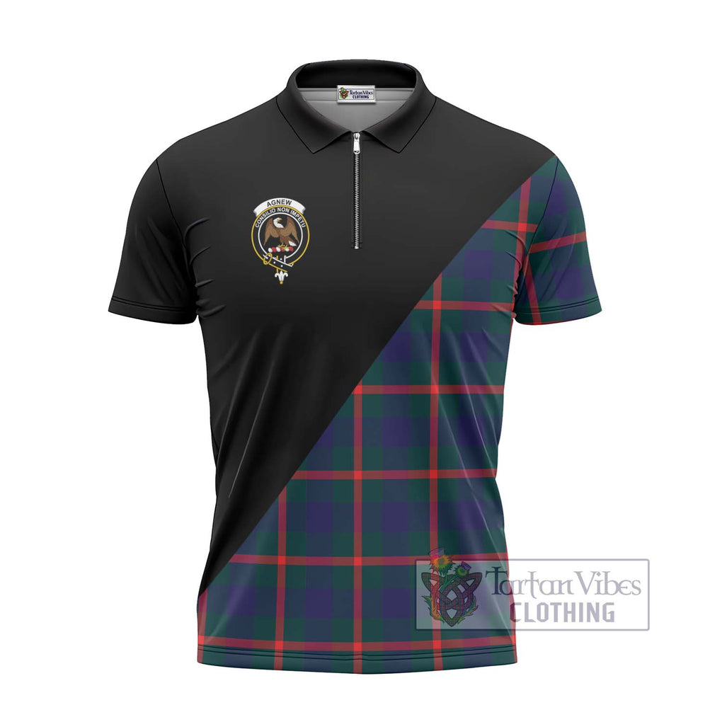 Agnew Tartan Zipper Polo Shirt with Family Crest and Military Logo Style - Tartanvibesclothing Shop