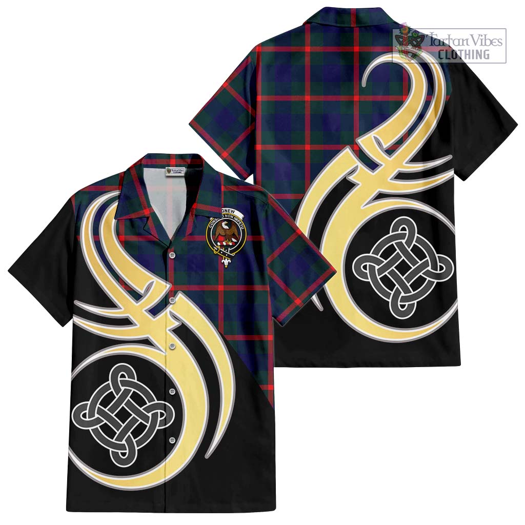 Agnew Tartan Short Sleeve Button Shirt with Family Crest and Celtic Symbol Style - Tartan Vibes Clothing