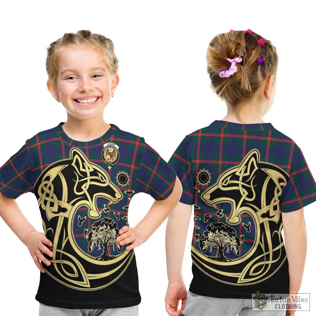 Agnew Tartan Kid T-Shirt with Family Crest Celtic Wolf Style - Tartan Vibes Clothing