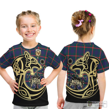 Agnew Tartan Kid T-Shirt with Family Crest Celtic Wolf Style