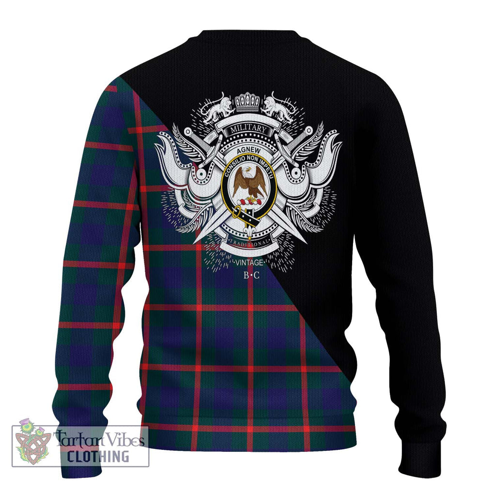 Agnew Tartan Knitted Sweater with Family Crest and Military Logo Style - Tartanvibesclothing Shop