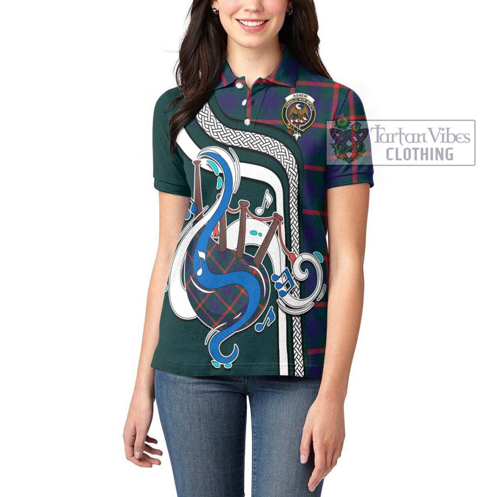 Agnew Tartan Women's Polo Shirt with Epic Bagpipe Style - Tartanvibesclothing Shop