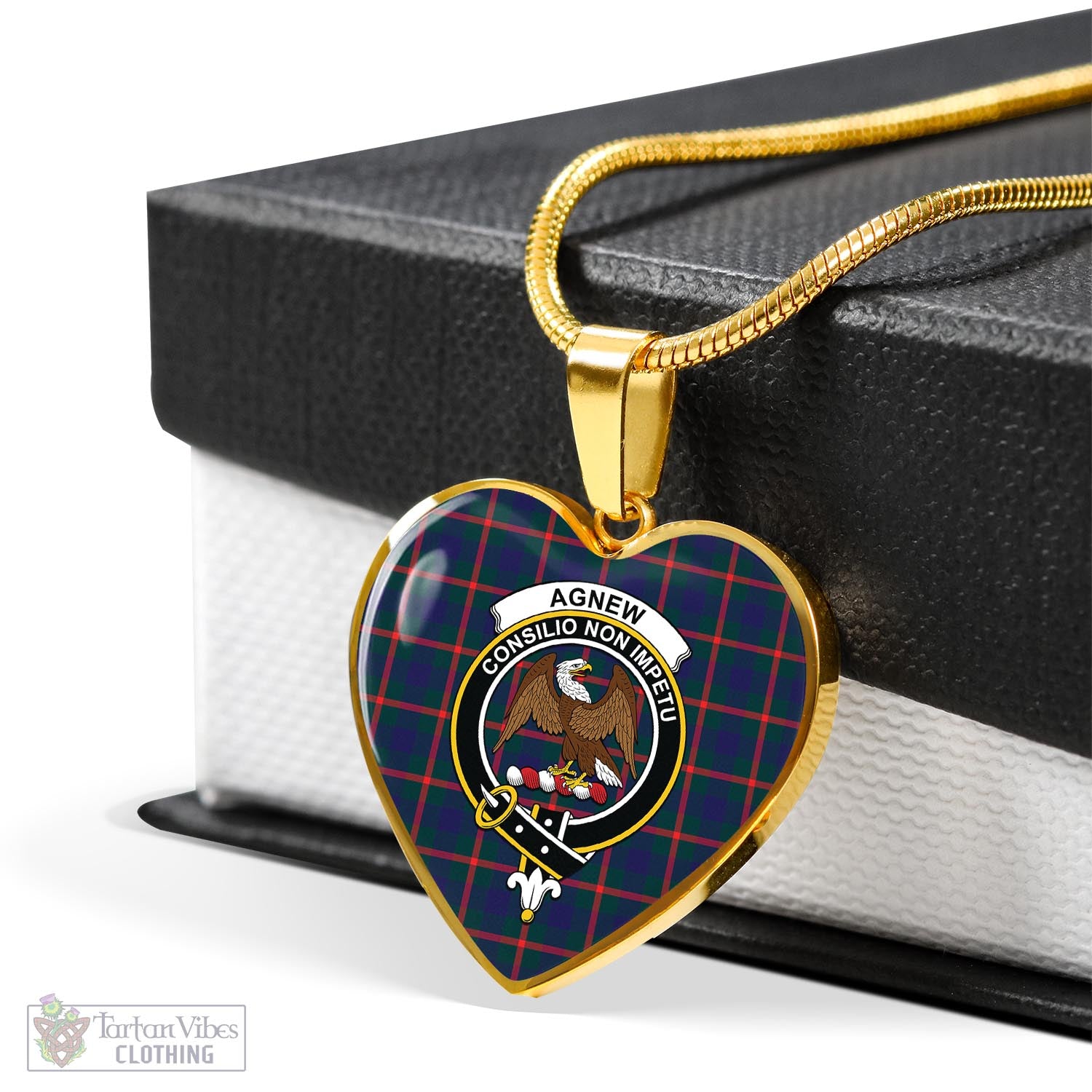 Tartan Vibes Clothing Agnew Modern Tartan Heart Necklace with Family Crest