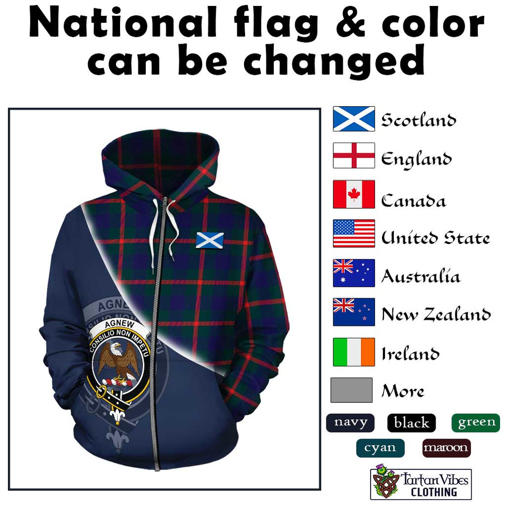 Agnew Tartan Hoodie with Personalised National Flag and Family Crest Half Style - Tartanvibesclothing Shop